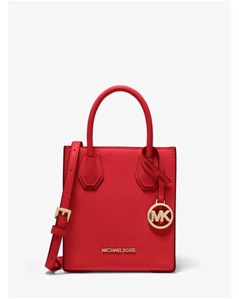 michael kors mercer extra-small pebbled leather crossbody bag - red